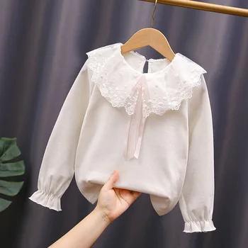 110-160 Весна-осень-зима, детская флисовая бархатная шифоновая футболка с принтом принцессы, однотонная детская студенческая одежда для девочек от 2 до 12 лет