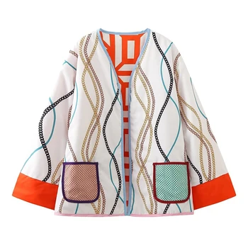 YENKYE 2023, женская Модная Стеганая куртка с геометрическим принтом, пальто, женская Двусторонняя Шикарная Осенняя Верхняя одежда