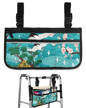 Винтажная сумка для инвалидной коляски в японском стиле Crane Cherry Blossom, подлокотники, боковые сумки, Прогулочная рама для электрического скутера, сумка для хранения