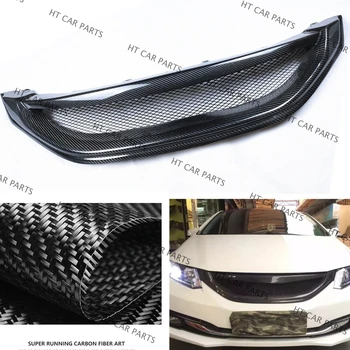 Для Honda Civic Седан 2013 2014 2015 9,5 1 x Черная высококачественная крышка решетки радиатора переднего бампера из углеродного волокна