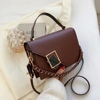 Женская квадратная сумка через плечо с цепочкой, маленькие сумочки, сумки через плечо из искусственной кожи, повседневная сумка-мессенджер в западном стиле