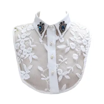 Женская рубашка с лацканами из искусственного хрусталя, съемная рубашка, искусственный жемчуг, кружевной поддельный воротник F3MD