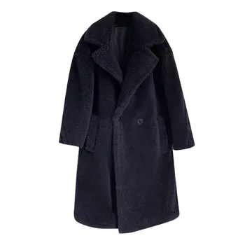 Женское пальто из искусственного меха со вставками из кожи и меха осень-зима 2023, ветровка средней длины свободного кроя, шерсть ягненка