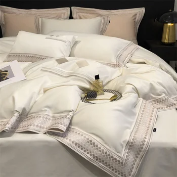 Комплект пододеяльников из египетского хлопка с вышивкой 1000TC, комплект одеял, комплект простыней, комплект наволочек, удивительный роскошный комплект постельных принадлежностей
