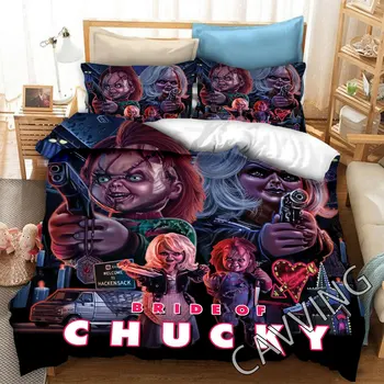 Комплект постельного белья с 3D принтом Funny Chucky, пододеяльники и наволочки, стеганое одеяло (размеры США / ЕС /AU) Домашний текстиль F02