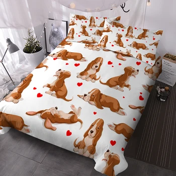 Комплекты постельного белья Love Heart Dog с пододеяльником, 3 предмета, покрывала с 2 наволочками