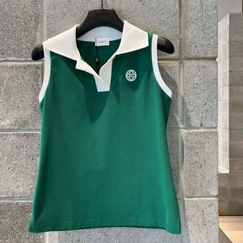 Корейская версия оригинальной одинарной одежды для гольфа, женская весенне-летняя одежда для отдыха и спорта, мода для гольфа, облегающий лацкан, без рукавов