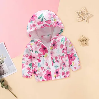 Куртка с капюшоном для маленьких девочек с длинными рукавами и цветочным принтом, зимние пальто для мальчиков, зимнее пальто для маленьких девочек, 12-18 месяцев
