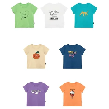Летняя одежда для мальчиков, футболка из чистого хлопка, новая модная короткая футболка с мультяшным рисунком для мальчиков и девочек