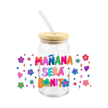 Модный цветок УФ DTF Переводная наклейка Manana Sera Bonito Для обертывания Чашки DIY Водонепроницаемые наклейки на заказ Высокая термостойкость