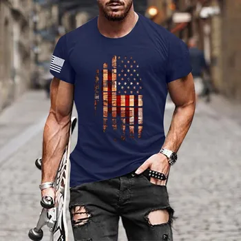Мужская летняя модная повседневная футболка с принтом на День независимости, короткий рукав, темная удобная