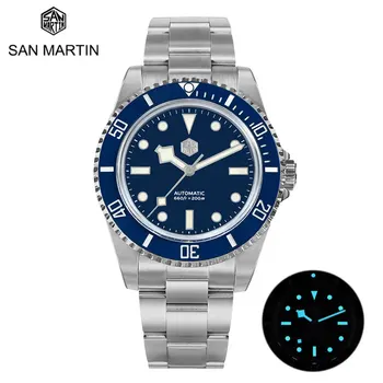 Мужские Часы San Martin YN55 Classic Luxury 40mm Diver Water Ghost Автоматические Механические Сапфировые 20Bar Водонепроницаемые BGW9 Светящиеся