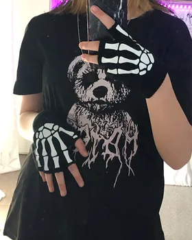 Новые перчатки в стиле панк, унисекс, перчатки с полупальцами в виде скелета и черепа на Хэллоуин, светящиеся в темноте, зимние вязаные варежки без пальцев.