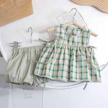 Новый комплект летней одежды для маленьких девочек, Модные рубашки в клетку + шорты, Комплекты повседневной удобной одежды для детей на День рождения