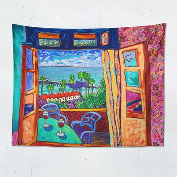 Окно с видом на море в стиле Матисса Характерная подвесная ткань Красочная настенная ткань прикроватный фон в общежитии Декоративная ткань