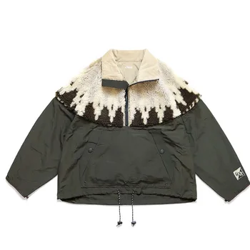 Осенне-зимняя мужская куртка из овечьего бархата с принтом в стиле пэчворк с высоким воротом, уличная одежда, свободное теплое кашемировое пальто для мужчин