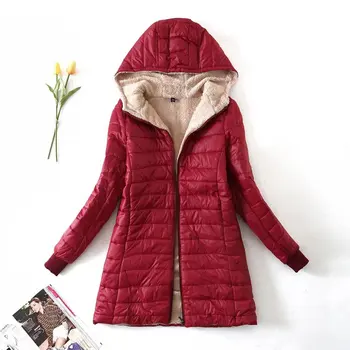 Пальто для женщин 2023, Осень и зима, Новая длинная теплая куртка, женская куртка с капюшоном и подкладкой из хлопка, женская куртка с подкладкой из хлопка