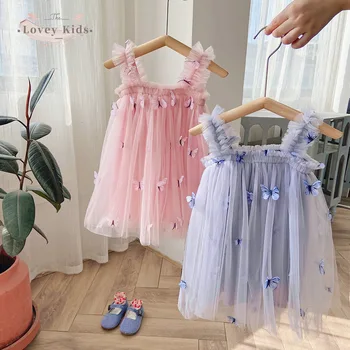 Платье для маленьких девочек 2023 Детские сетчатые балетные платья-пачки Принцессы без рукавов с бабочкой в стиле пэчворк Детское сетчатое бальное платье из тюля