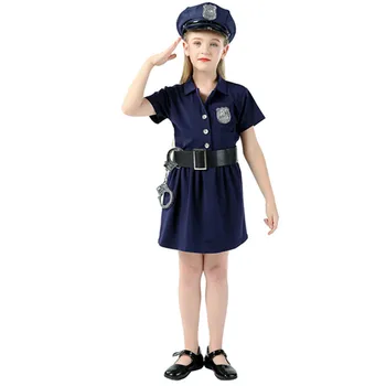 Полицейские костюмы для девочек, Детские полицейские Игрушки, подарки, Косплей на Хэллоуин, женские полицейские платья с синей пуговицей