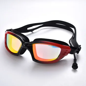 Профессиональные плавательные очки Плавательные очки с затычками для ушей Водонепроницаемые силиконовые очки с защитой от запотевания ослепительного цвета с гальваническим покрытием