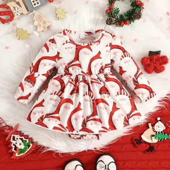 Рождественский комбинезон для маленьких девочек, осенний комбинезон с рисунком Санта-Клауса с длинным рукавом, боди для новорожденных, костюмы для рождественской вечеринки