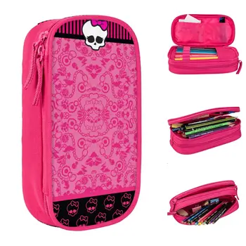 Розовый пенал Monster High, Забавная Аниме-сумка для ручек для студентов, Большие офисные пеналы на молнии для хранения карандашей