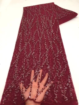 Свадебная Кружевная Ткань Роскошного Качества Свадебное Вечернее Платье Женщины 2023 Нигерия Вышивка Тюль Сетка Швейная Высокая Красная Французская Сетка С Блестками