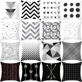 Современный геометрический абстрактный чехол для подушки, простая черно-белая декоративная наволочка для дивана, наволочка из саржи в полоску и клетку