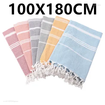 Турецкое хлопчатобумажное полотенце-одеяло с кисточкой размером 100x180 см, подходящее для купания, пляжа, бассейна, тренажерного зала, полосатое банное полотенце