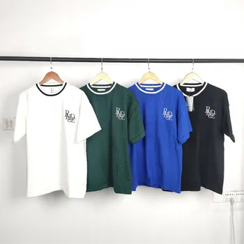 Уличная одежда 2023 года, высококачественная вышивка буквенного логотипа, трикотажные футболки, мужские свободные повседневные черные Белые синие Зеленые топы