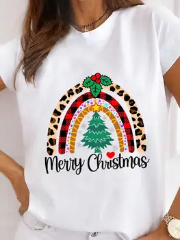 Футболка с принтом, верхняя одежда, Модная новогодняя базовая женская футболка с коротким рукавом, праздничная трендовая одежда, графические рождественские футболки
