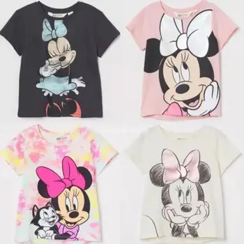 Футболка с рисунком Минни Микки Маус, пуловер с короткими рукавами для девочек и детей Disney, новая брендовая одежда для прогулок на свежем воздухе
