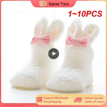 1 ~ 10ШТ Носки для девочек из кораллового флиса для новорожденных, Мягкие Носки для малышей с милым Кроликом, Зимний стиль