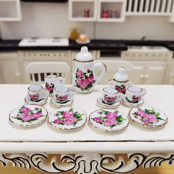 1 комплект 1: 12 Кукольный домик Миниатюрный Фарфоровый Керамический Набор Чайных Чашек Посуда Кухонный Кукольный Домик Чайник DIY Игрушки