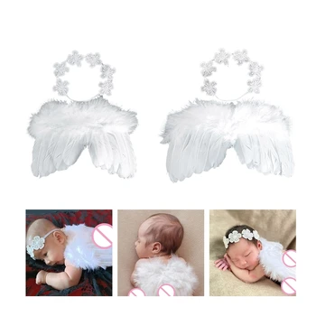 1 Комплект Прекрасных детских крыльев Ангела из белых перьев с повязкой на голову, головной убор для новорожденных, костюм для вечеринки по случаю Дня рождения, реквизит для фотосессии