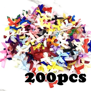 (200 шт) Разноцветные ленточные банты Небольшого размера из полиэфирных атласных лент с бантом в виде цветка, украшение для поделок своими руками