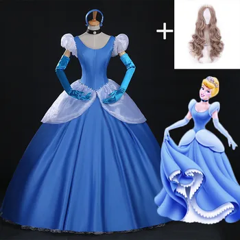 2020 Косплей Золушки Взрослое Синее свадебное платье Золушки для девочек Вечеринка на заказ для взрослых Хэллоуин Косплей Карнавал Косплей костюм