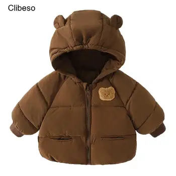 2023 Clibeso Детская хлопковая куртка с капюшоном для мальчиков, зимние детские пальто с мультяшным медведем, детская верхняя одежда из плотного хлопка