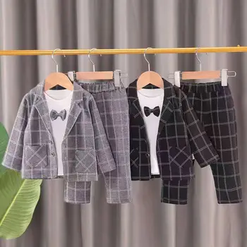 2023 Детский Корейский осенний костюм для мальчиков, комплект из трех предметов, красивый комплект для маленьких детей, костюм в западном стиле