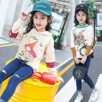 2023 Корейская весна Осень, Спортивные рубашки с длинными рукавами для девочек, пуловеры, свитера, одежда для начальной школы, хлопковый пуловер для девочек, топ