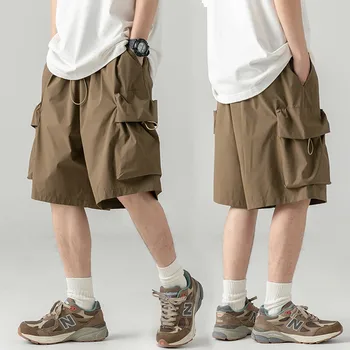 2023 Летние Новые тонкие шорты большого размера в японском стиле, мужские свободные шорты-карго до колен, уличная одежда в стиле хип-хоп, мужские короткие брюки