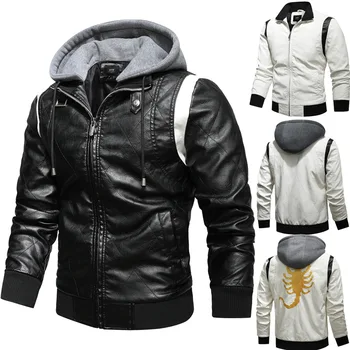 2023 Осень Зима Мужская Кожаная куртка Высокого Качества Корейская мода Молодежные Кожаные пальто С Капюшоном EUR Размер 3XL Блузон Homme Hiver