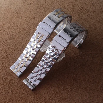 20мм 22мм 24мм Высококачественный ремешок из нержавеющей стали для наручных часов Breitling, мужские ремешки, браслет, специальная складывающаяся застежка