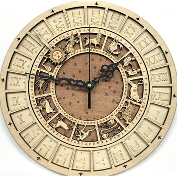 30 см 40 см Венецианские астрономические деревянные часы Настенные кварцевые часы Двенадцать созвездий Украшение гостиной