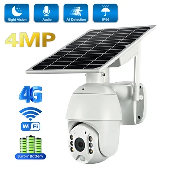 4G Wifi PTZ Солнечная камера 4MP HD Наружная PIR, Солнечные панели для обнаружения человека, камера наблюдения, цветные IP-камеры ночного видения P2P