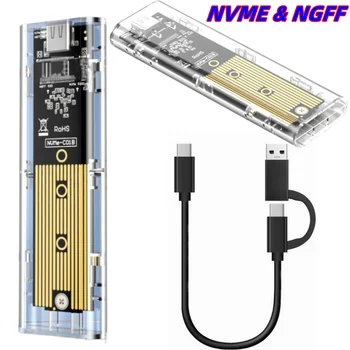 50шт M.2 NVME PCIe NGFF SATA Двухпротоколный Корпус SSD Прозрачный USB Type C 10 Гбит/С PCI-E SATA M2 SSD Внешний корпус Коробка для жесткого диска