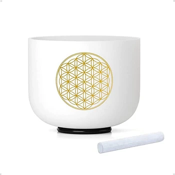528 Гц Чаша C Note 8-дюймовый Цветок Жизни Хрустальная Поющая чаша Звук для медитации Звук для ванны Поющая чаша для исцеления чакры