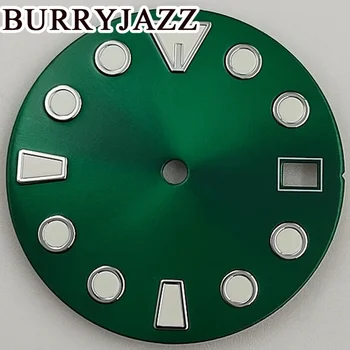 BURRYJAZZ 28,5 мм Зеленый Стерильный циферблат Часов Со Светящимся циферблатом, подходит для механизма NH35, Подходит для заводной головки корпуса 3 часа 3,8 часа