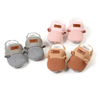 FOCUSNORM 0-18 м, обувь для новорожденных мальчиков и девочек, милые ушки, нескользящая мягкая подошва, первые ходунки, зимняя теплая обувь