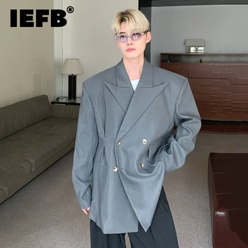 IEFB Elgance Мужской Блейзер С Нишевой саржевой текстурой, дизайн наплечника, пиджак, Высококачественная Свободная Деловая Повседневная Мужская одежда 9C1863